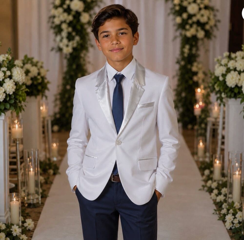 Boys White Satin Lapel Suit Jacket Blazer Size 12 NWT Wedding Ring Bearer Formal